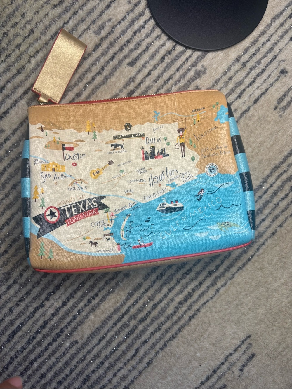 Spartina 449 Tan & Blue Texas Map Wristlet Pouch